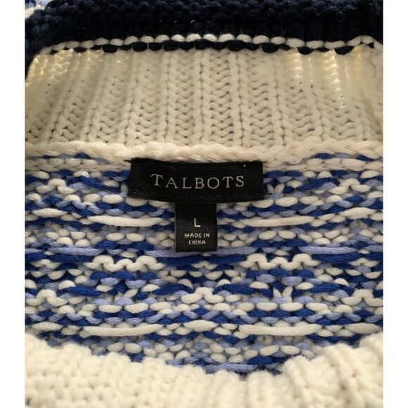 TALBOTS Womens' Blue & White Textured Stripe Mockneck Sweater Size L - Picture 9 of 9